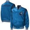 Minnesota timberwolves force play satin varsity jacket blue 3