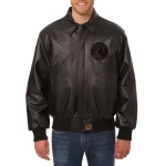 Minnesota Timberwolves Shirt Collar Full Black Leather Bomber Jacket