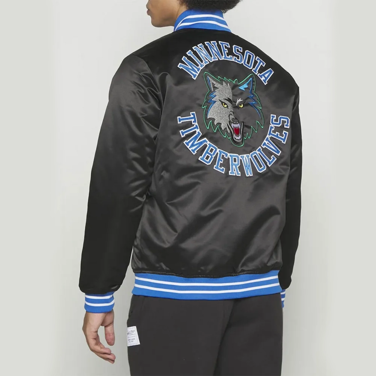 Minnesota timberwolves heavyweight black satin jacket
