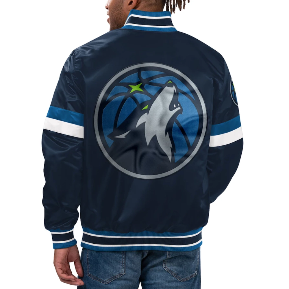 Minnesota timberwolves home game satin varsity jacket navy