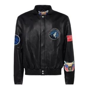 Minnesota timberwolves jeff hamilton logo full leather jacket black 1