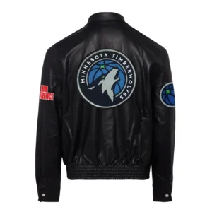 Minnesota timberwolves jeff hamilton logo full leather jacket black 2