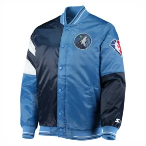 Minnesota timberwolves leader satin varsity jacket navyblue 2