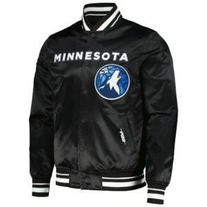 Minnesota timberwolves pro standard 2023 24 city edition black satin varsity jacket 1