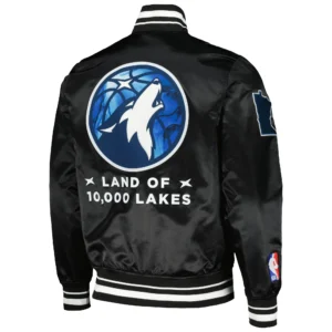 Minnesota timberwolves pro standard 2023 24 city edition black satin varsity jacket 2