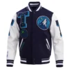 Minnesota timberwolves pro standard mashup wool and leather varsity jacket 2
