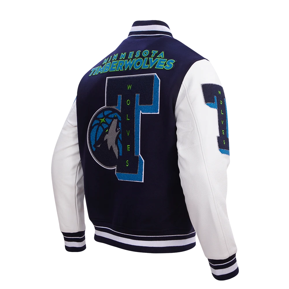 Minnesota timberwolves pro standard mashup wool and leather varsity jacket 3