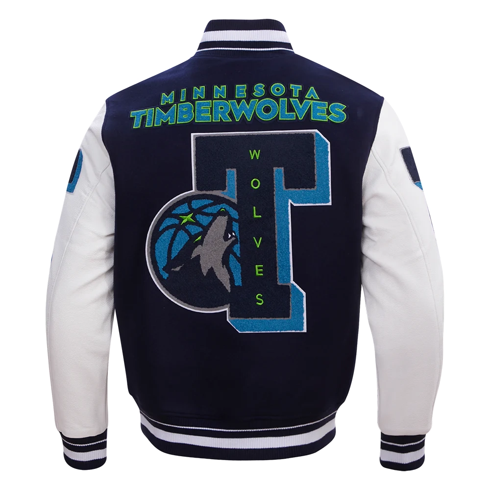 Minnesota timberwolves pro standard mashup wool and leather varsity jacket 4