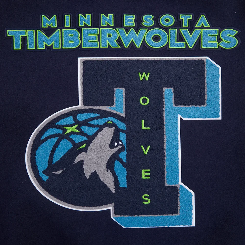 Minnesota timberwolves pro standard mashup wool and leather varsity jacket 5