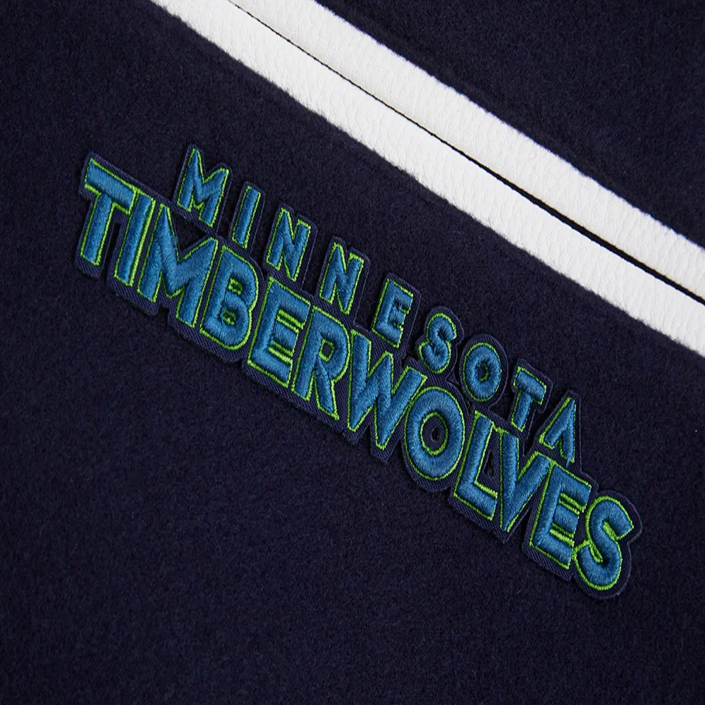 Minnesota timberwolves pro standard mashup wool and leather varsity jacket 6