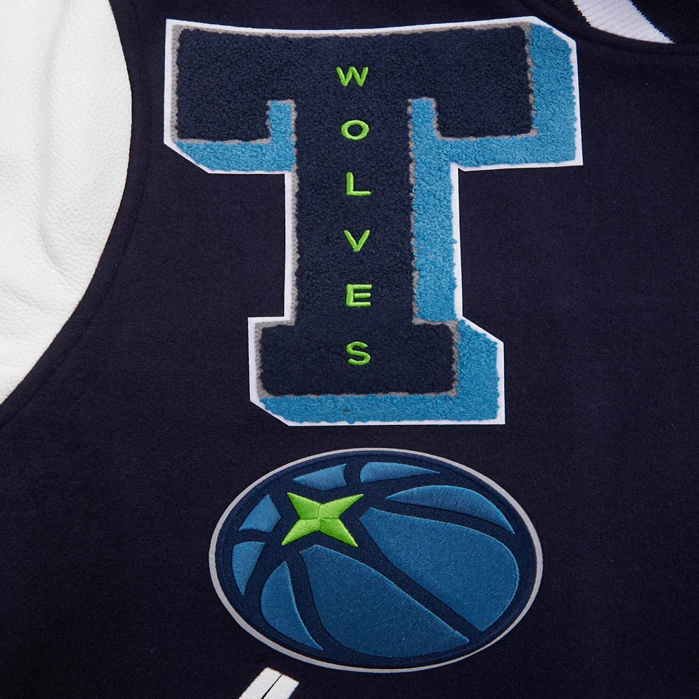 Minnesota timberwolves pro standard mashup wool and leather varsity jacket 7
