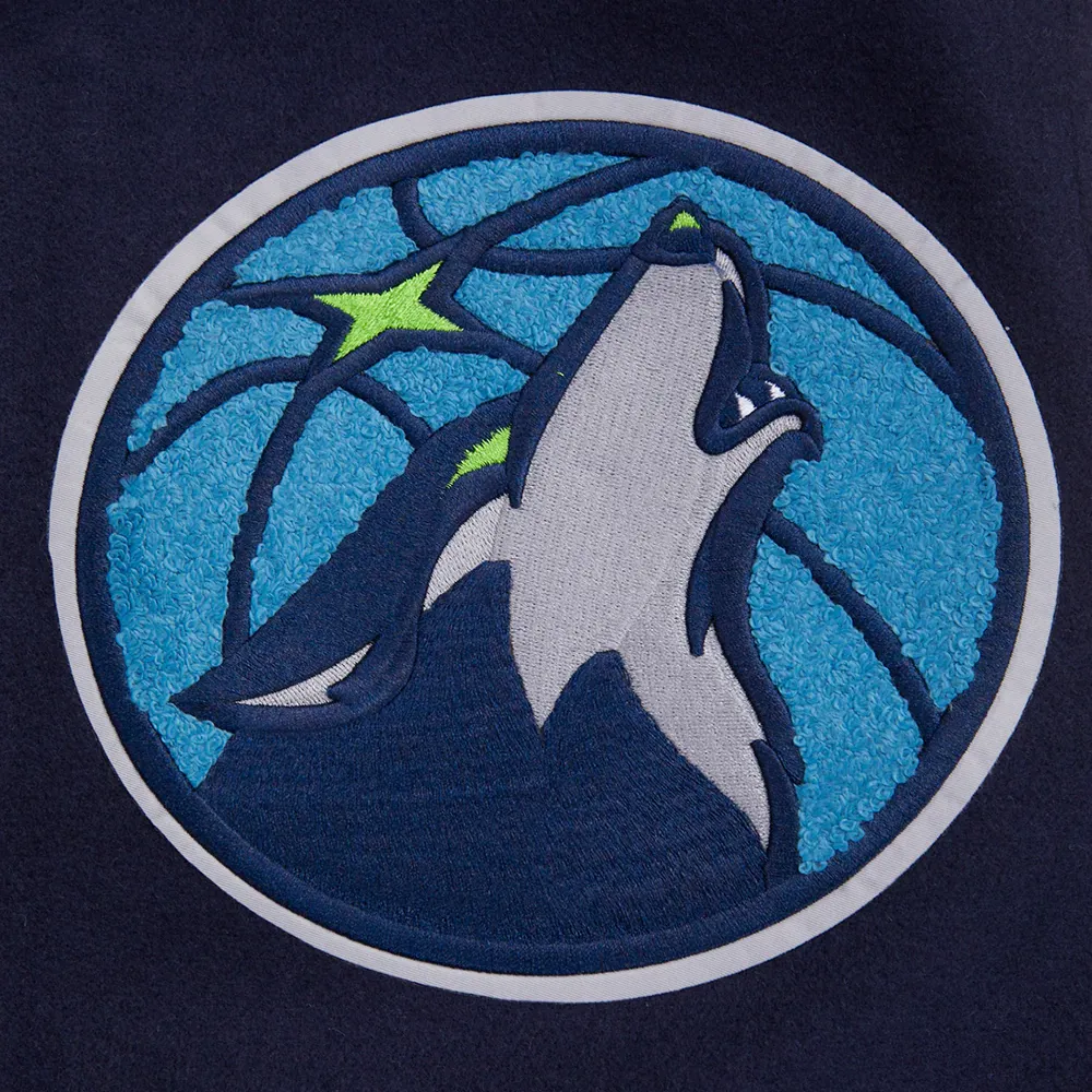 Minnesota timberwolves pro standard mashup wool and leather varsity jacket 8