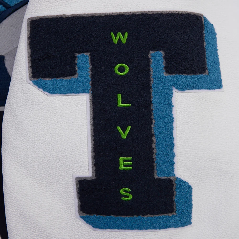 Minnesota timberwolves pro standard mashup wool and leather varsity jacket 9