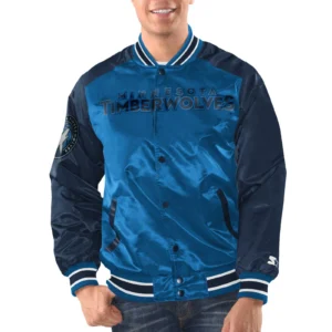 Minnesota timberwolves renegade satin varsity jacket blue navy 1