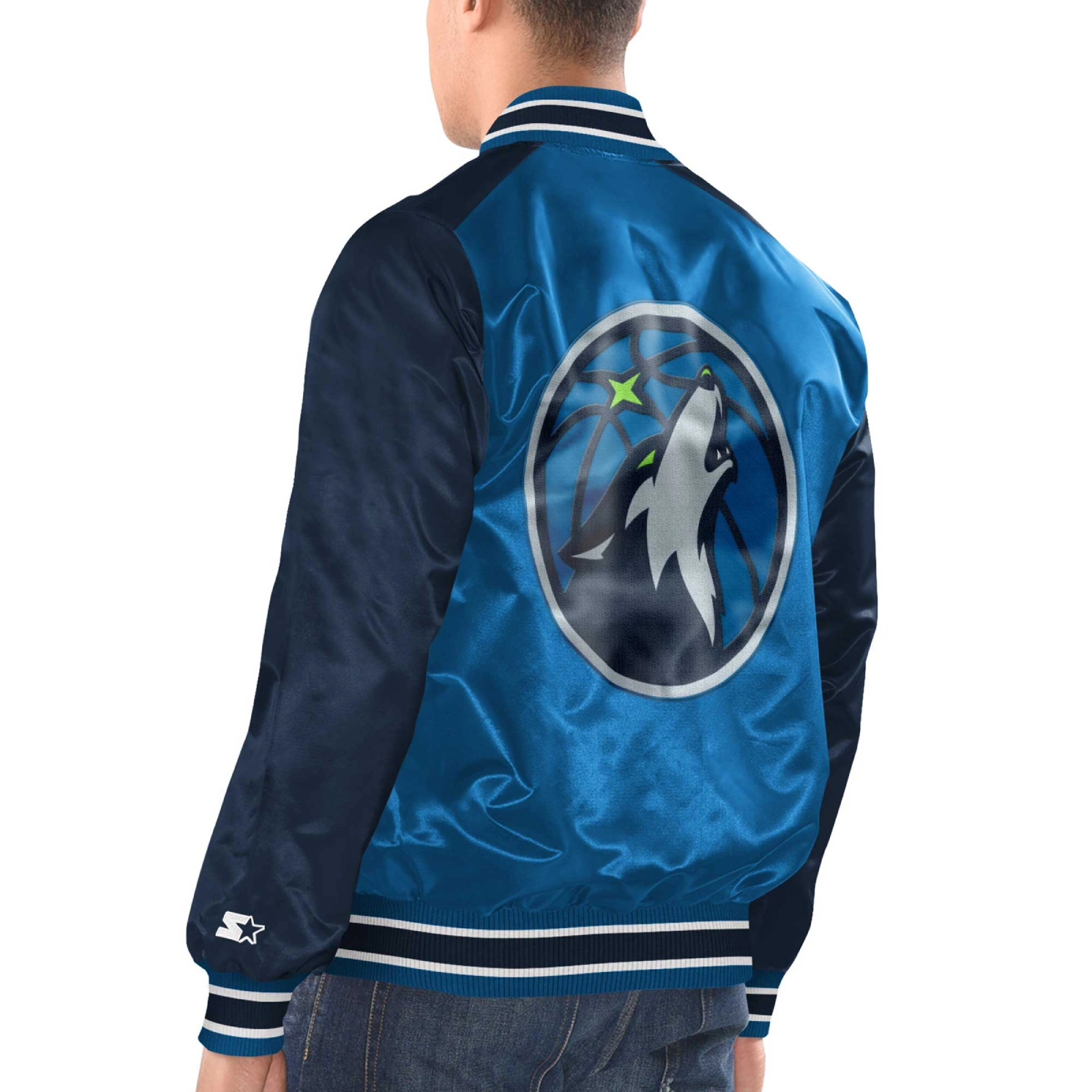 Minnesota timberwolves renegade satin varsity jacket blue navy 2