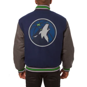 Minnesota timberwolves two tone wool varsity jacket navy grey 1 2
