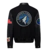 Minnesota timberwolves wool leather varsity jacket black 1 1