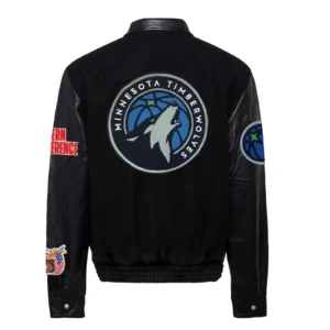 Minnesota timberwolves wool leather varsity jacket black 1 1