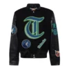 Minnesota timberwolves wool leather varsity jacket black 1