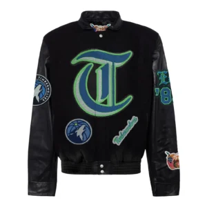 Minnesota timberwolves wool leather varsity jacket black 1