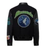 Minnesota timberwolves wool leather varsity jacket black 2