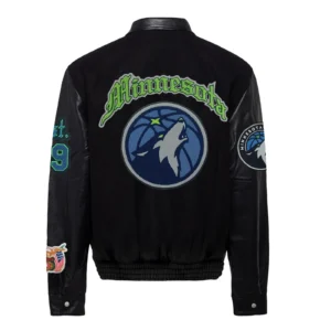 Minnesota timberwolves wool leather varsity jacket black 2