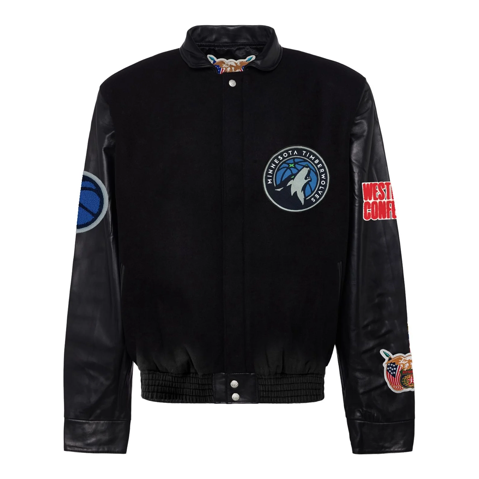 Minnesota timberwolves wool leather varsity jacket black