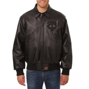 Minnesota twins full leather bomber varsity jacket black 1