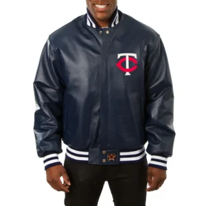 Minnesota twins full real leather varsity jacket navy 1