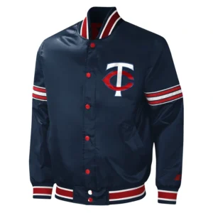 Minnesota twins midfield full snap satin varsity jacket navy 2