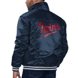 Minnesota twins silver tab satin trucker varsity navy jacket 1 1