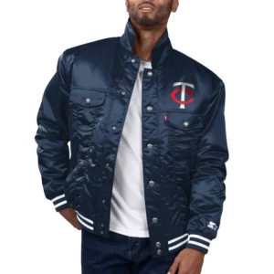 Minnesota twins silver tab satin trucker varsity navy jacket 1