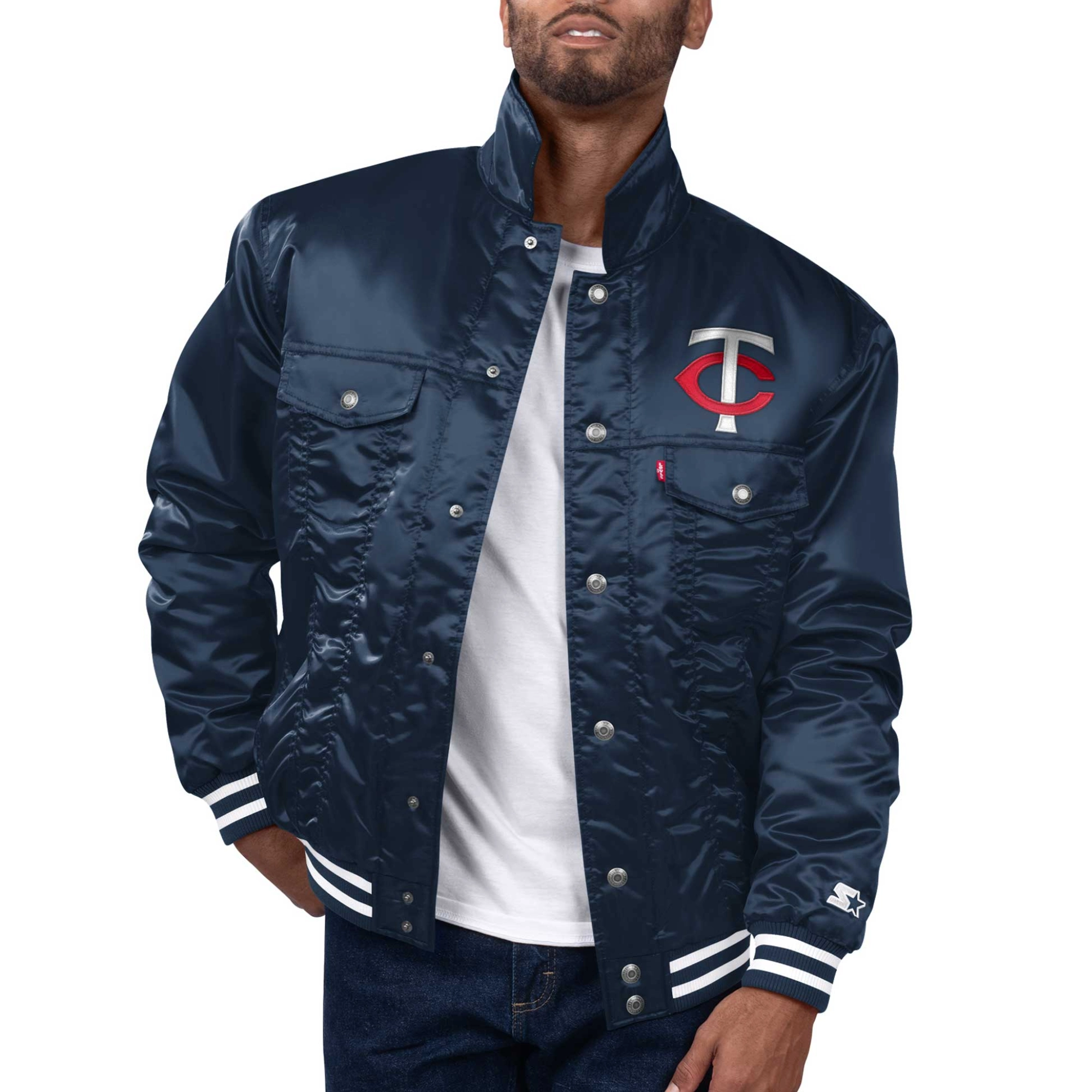 Minnesota twins silver tab satin trucker varsity navy jacket 1