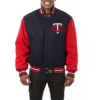 Minnesota twins two tone handcrafted logo wool varsity jacket navy red 1