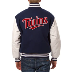 Minnesota twins two tone wool leather varsity jacket navy white 01 1