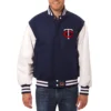 Minnesota twins two tone wool leather varsity jacket navy white 1