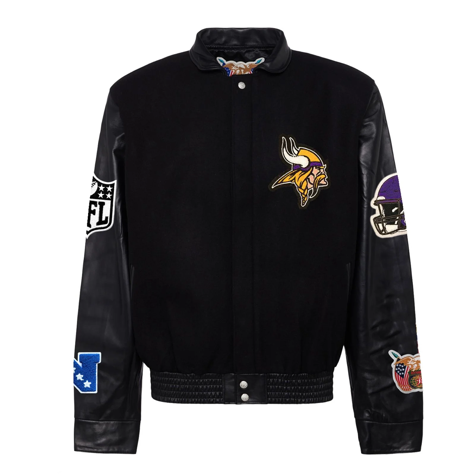 Minnesota vikings jeff hamilton wool leather varsity jacket black 1