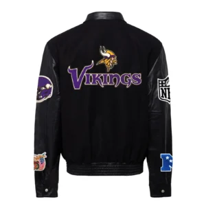 Minnesota vikings jeff hamilton wool leather varsity jacket black 2