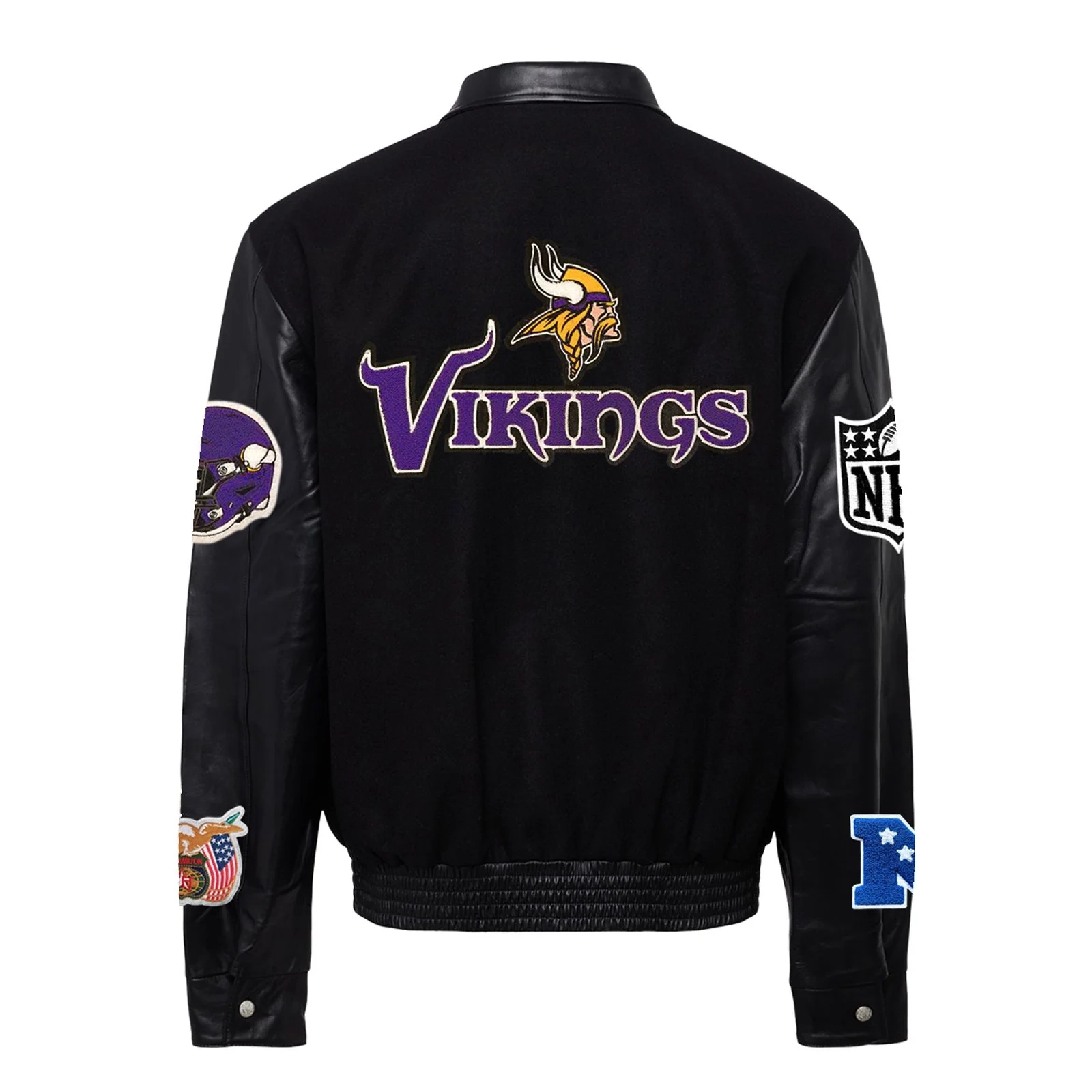 Minnesota vikings jeff hamilton wool leather varsity jacket black 2