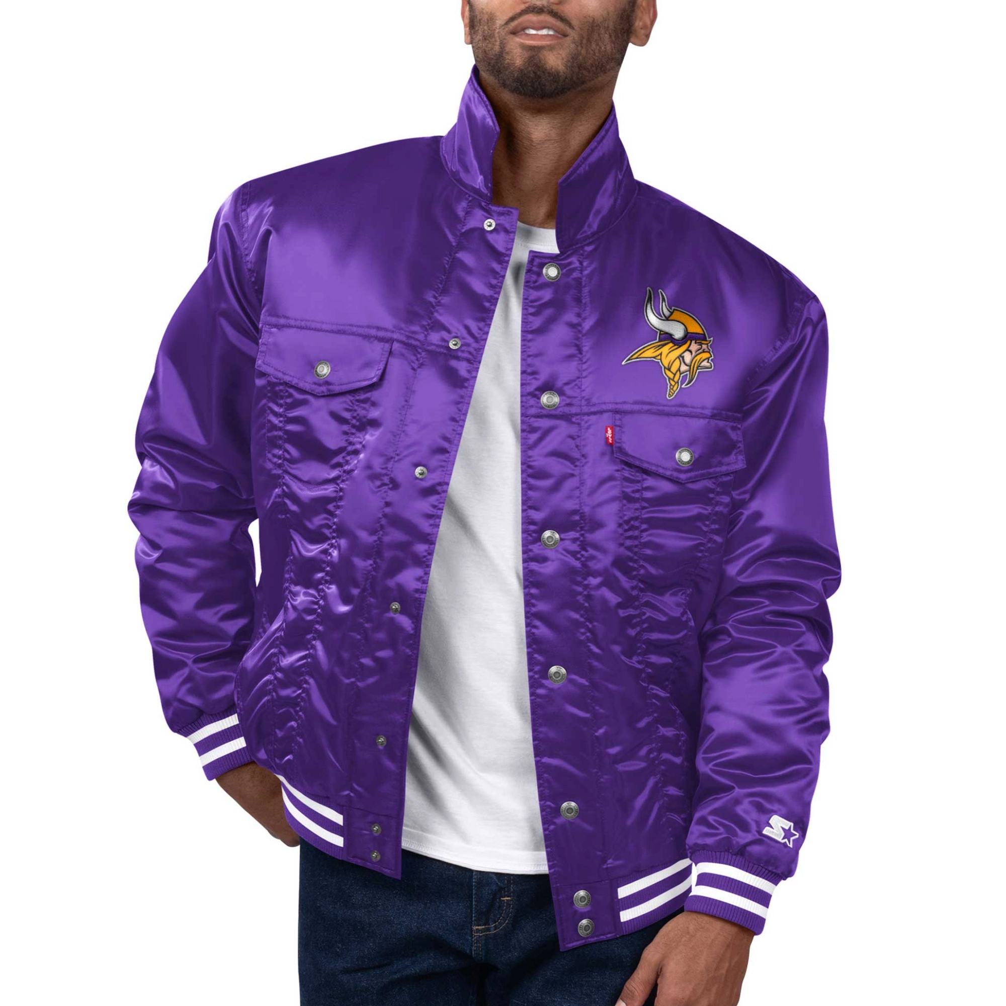 Minnesota vikings silver tab trucker satin varsity jacket purple 1
