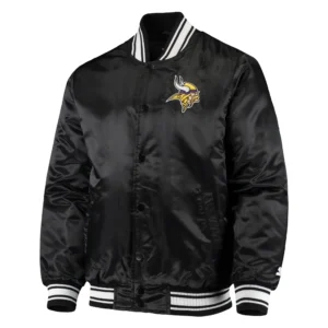 Minnesota vikings starter locker room satin varsity full snap jacket black 1