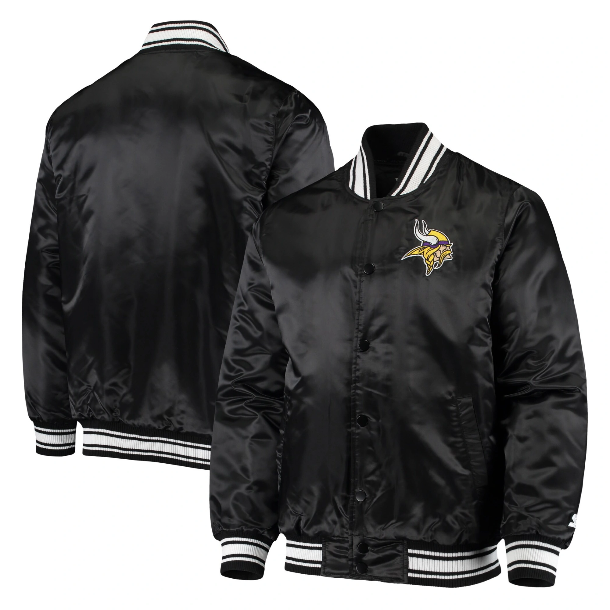 Minnesota vikings starter locker room satin varsity full snap jacket black 4