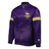 Minnesota vikings starter pick and roll full snap satin varsity jacket purple 2