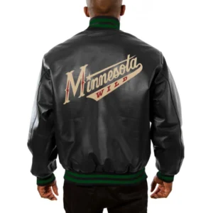 Minnesota wild genuine leather varsity jacket black 1 1
