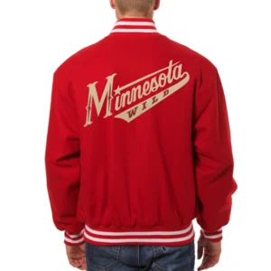Minnesota wild one color wool varsity jacket red 1 1