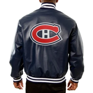 Minnesota wild real leather varsity jacket navy 1 1