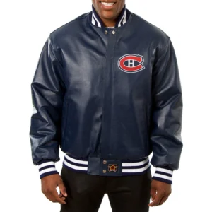 Minnesota wild real leather varsity jacket navy 1