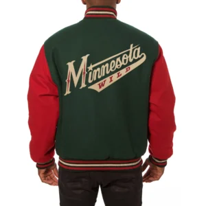 Minnesota wild two tone wool varsity jacket green red 1 1
