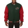 Minnesota wild two tone wool varsity jacket green red 1