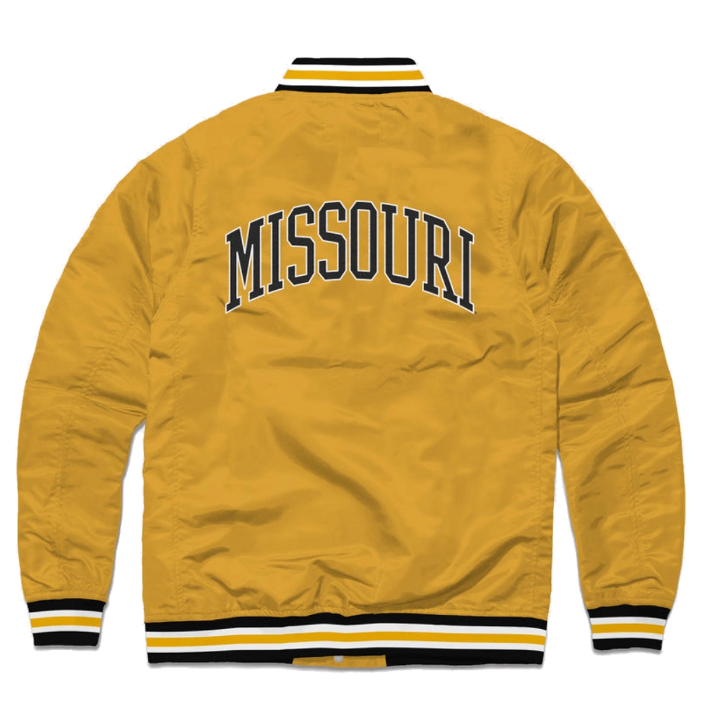 Missouri sailor tiger ribbed knitted satin varsity jacket yellow 1 1